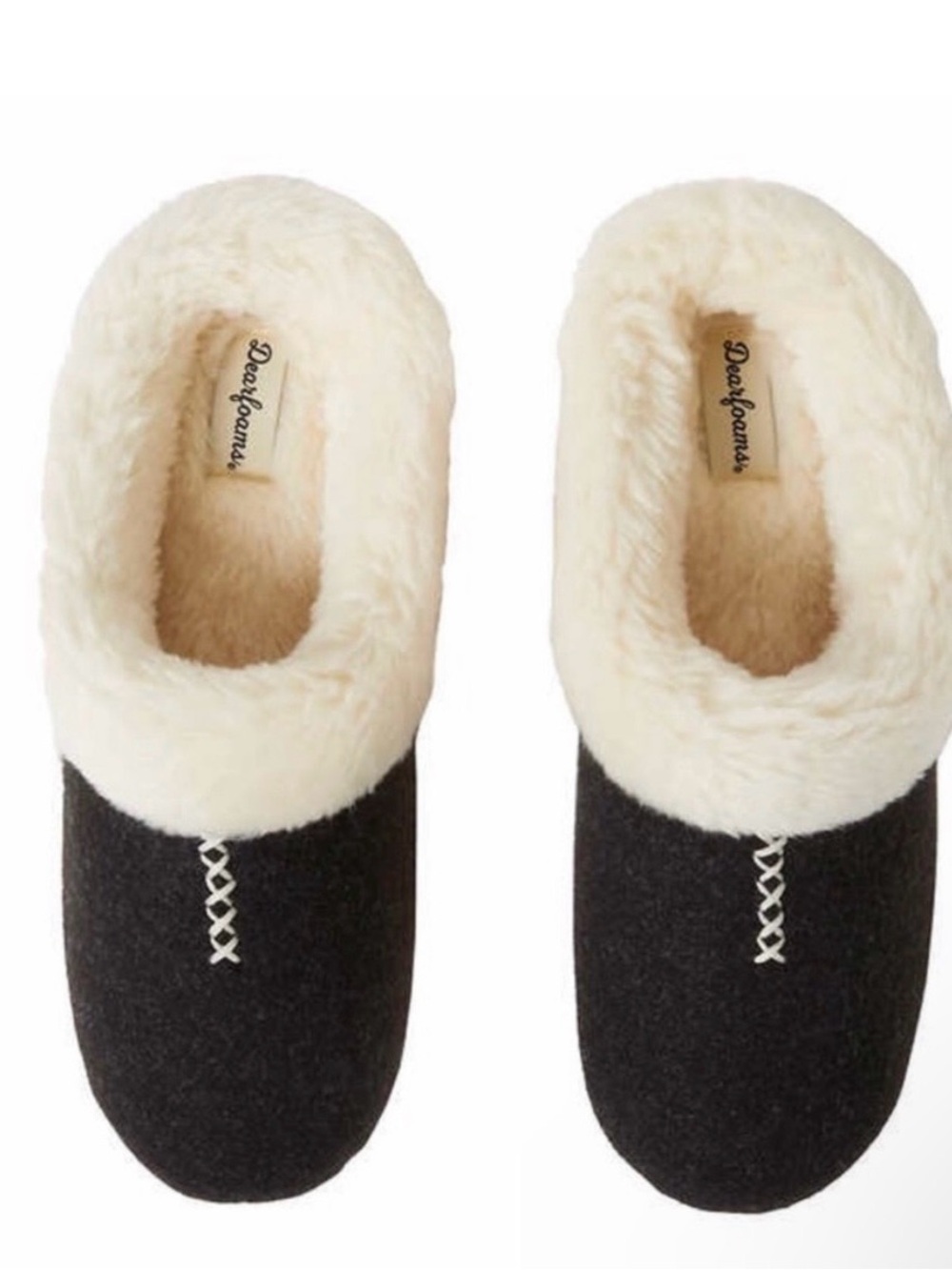 Dearfoams Women’s Black with Off White Faux Shearling Lining  Size Large 9-10